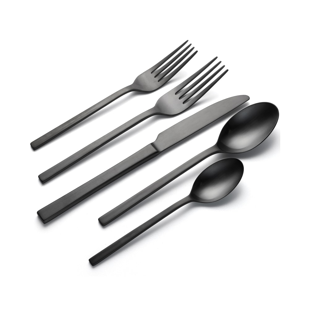 Black & Gold Plastic Cutlery Set for 8