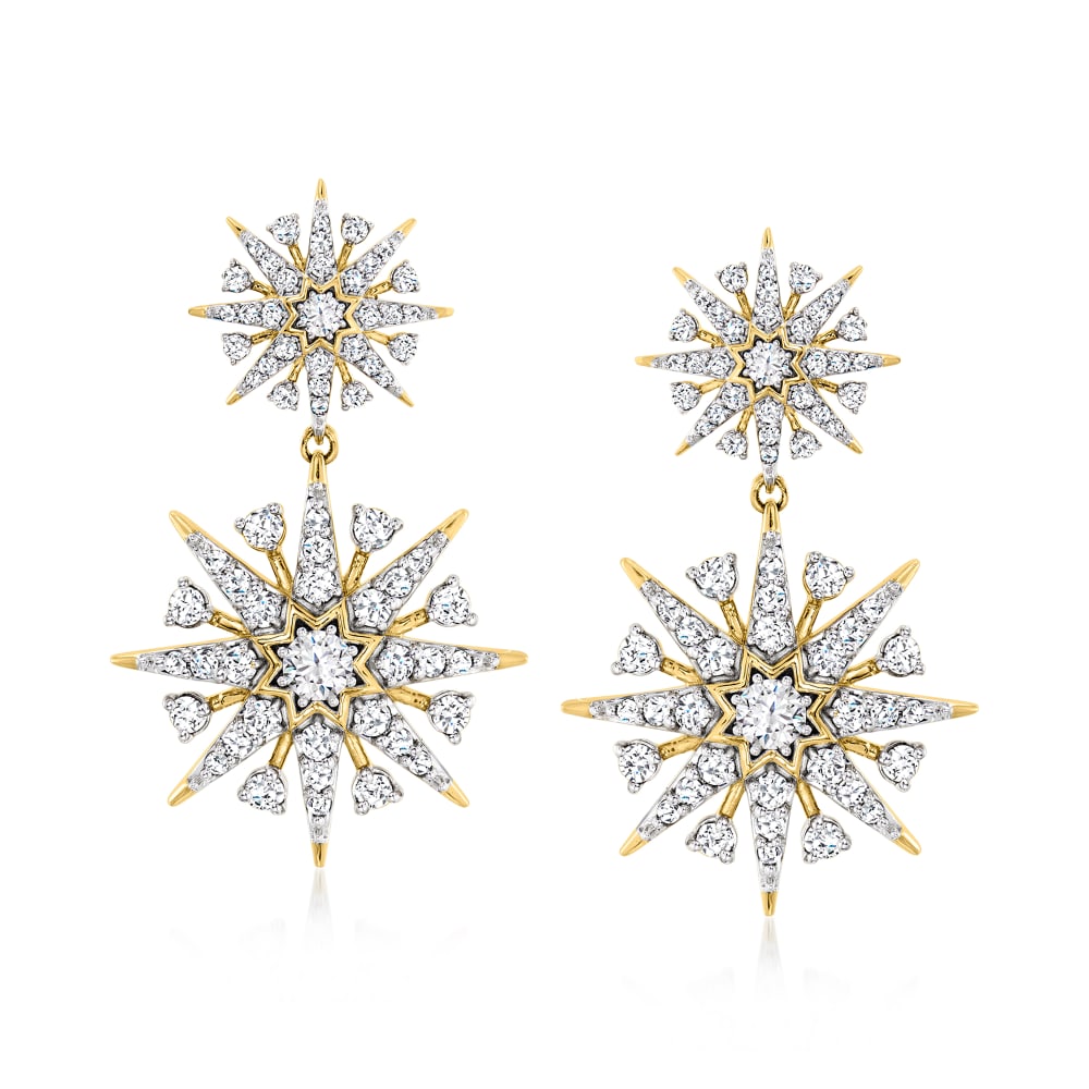 2.00 ct. t.w. Diamond Snowflake Drop Earrings in 14kt Yellow Gold