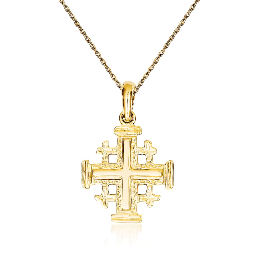 14kt Yellow Gold Jerusalem Cross Pendant Necklace. 18