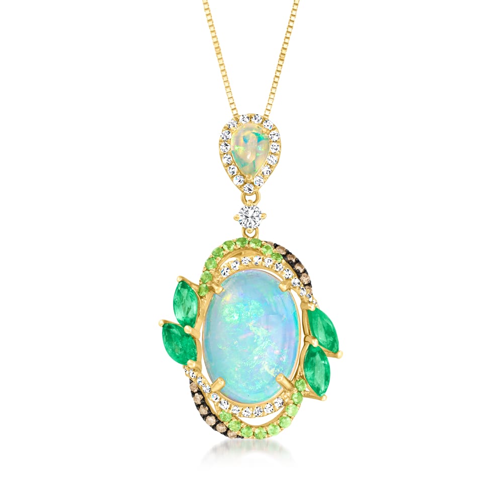 Opal and .80 ct. t.w. Multi Gemstone Pendant Necklace with .27 ct