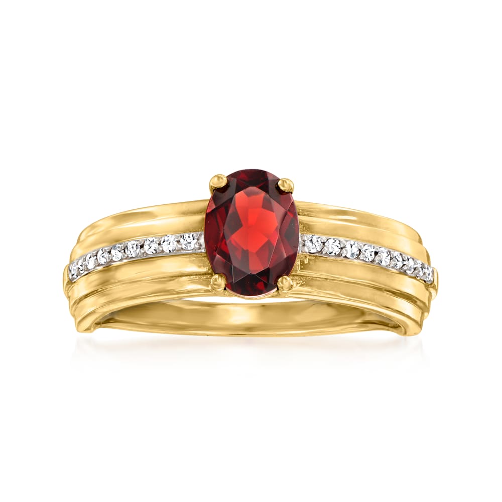 1.00 Carat Garnet Ring with Diamond Accents in 14kt Yellow Gold