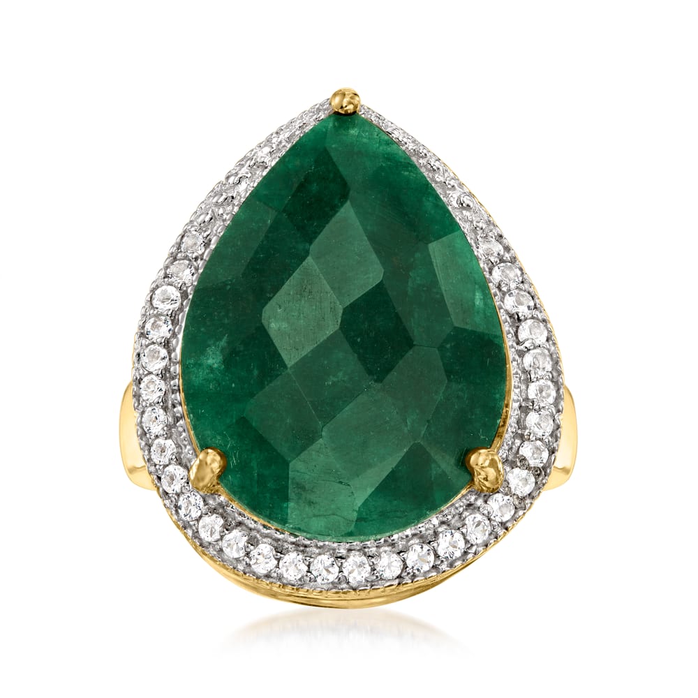 11.00 Carat Emerald and .40 ct. t.w. White Topaz Ring in 18kt Gold