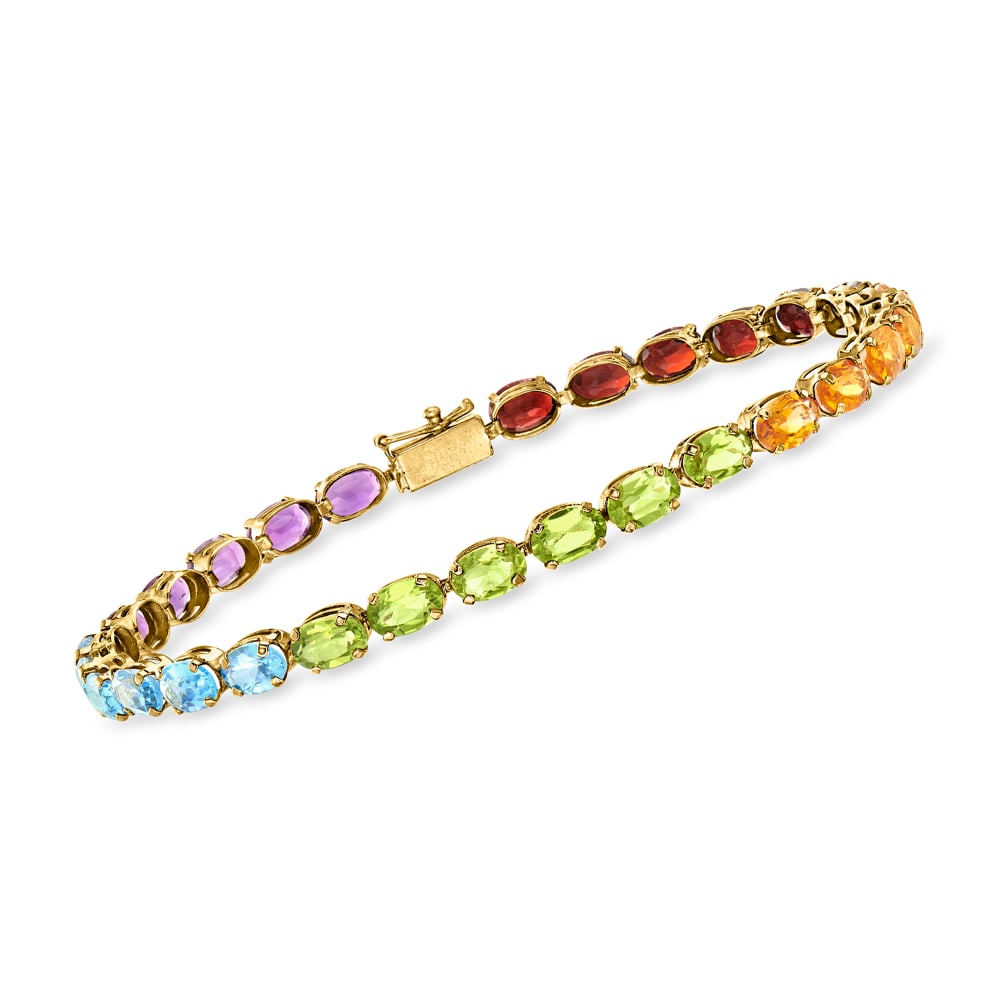 14k gold multi outlet gemstone tennis bracelet