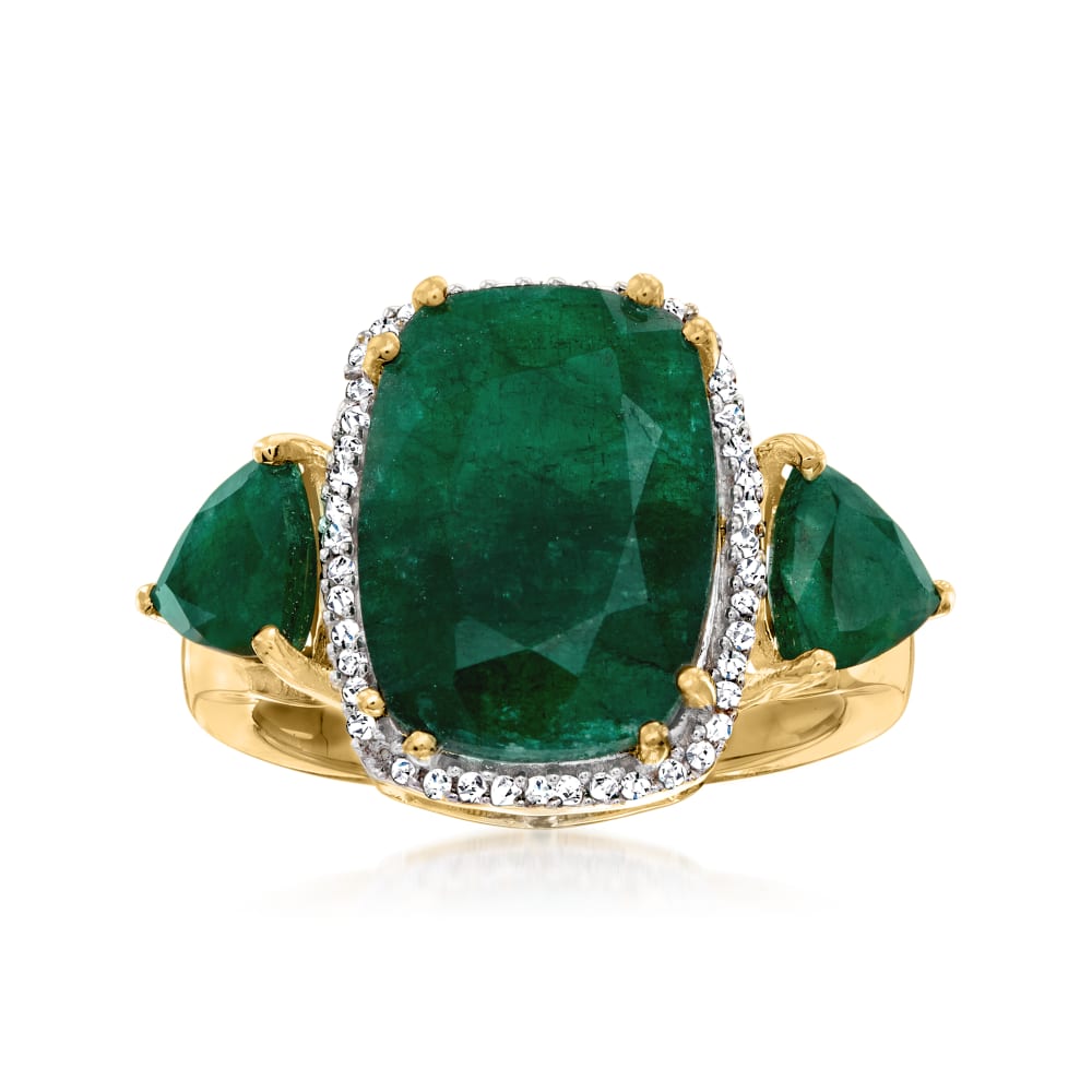 7.00 ct. t.w. Emerald and .12 ct. t.w. Diamond Ring in 18kt Gold Over ...