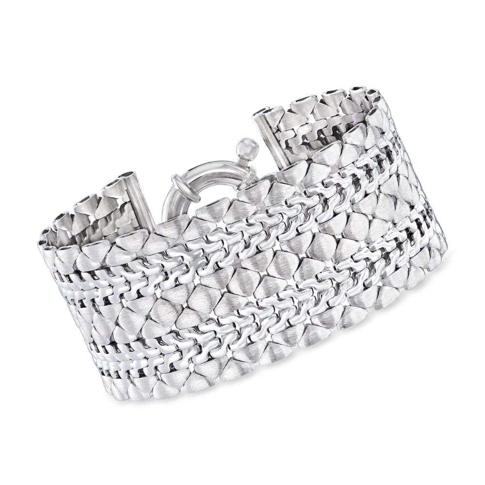 Italian Sterling Silver Brushed and Polished Multi Fancy Link