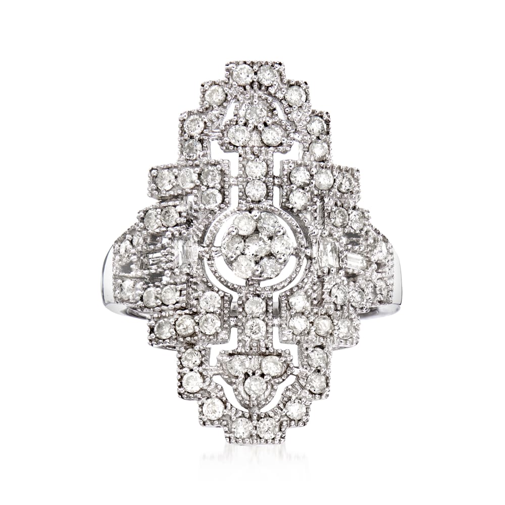 1.00 ct. t.w. Diamond Art Deco-Inspired Ring in Sterling Silver | Ross ...