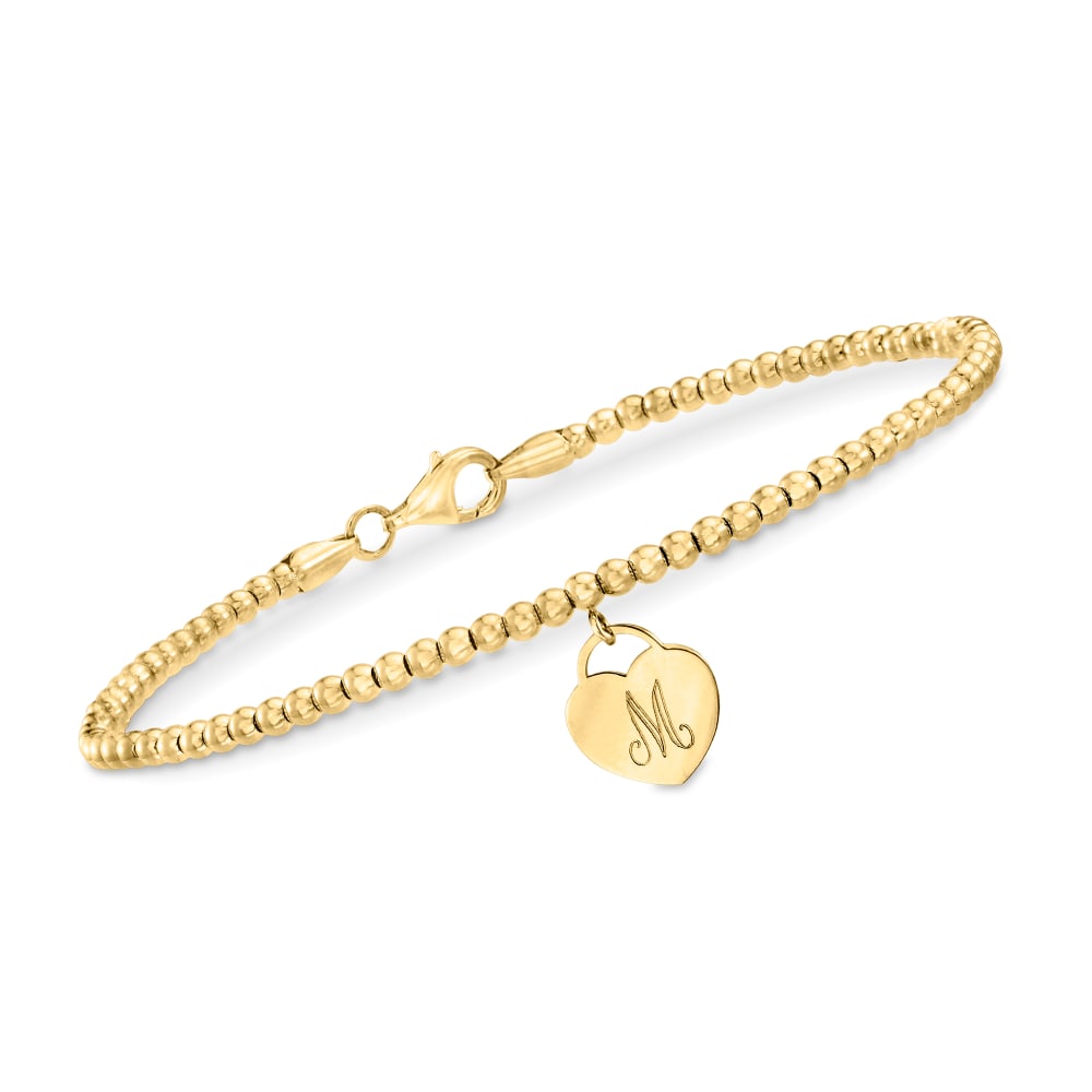 Engraved Gold Heart Charm Bracelet