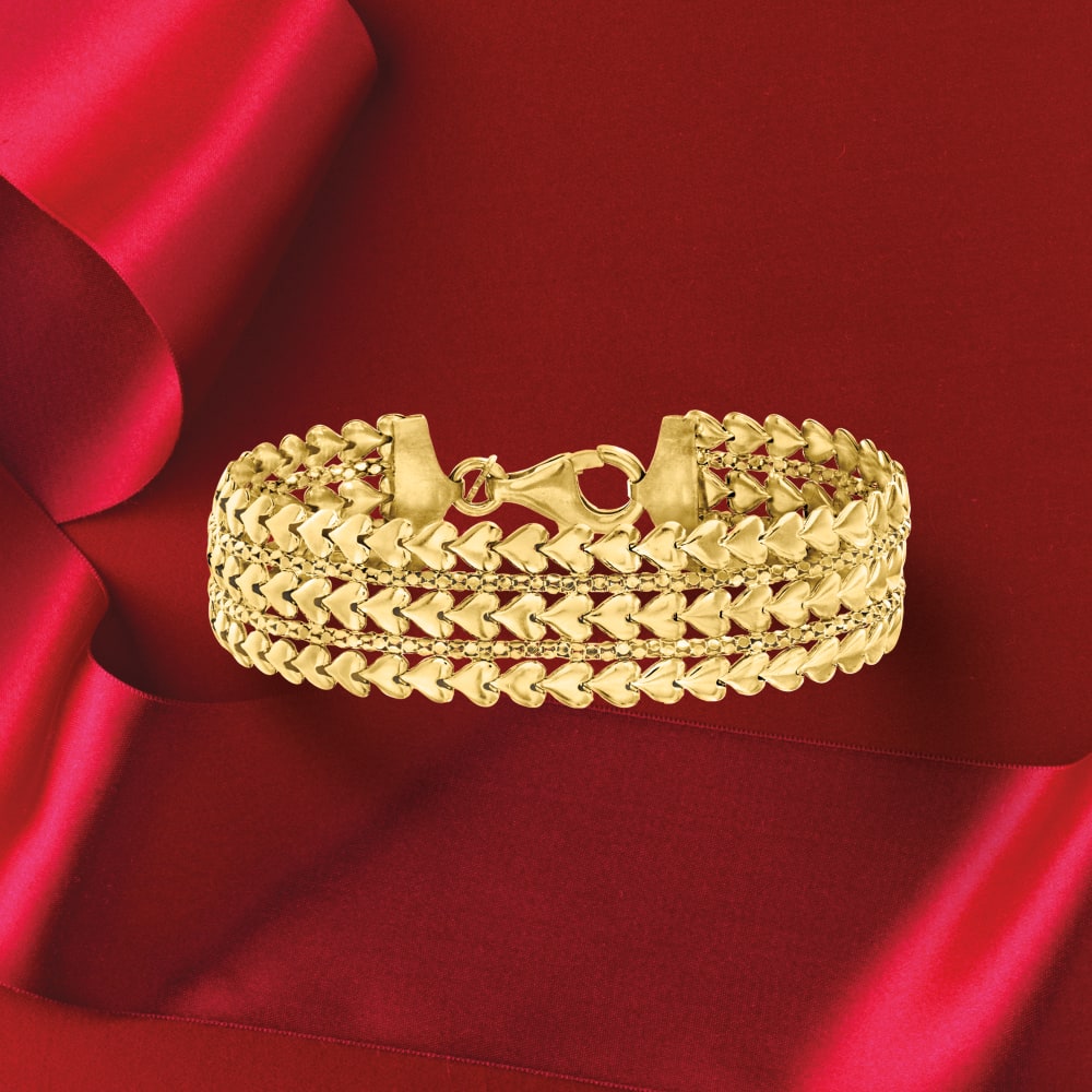 Italian 18kt Gold Over Sterling Multi-Row Heart Bracelet | Ross-Simons