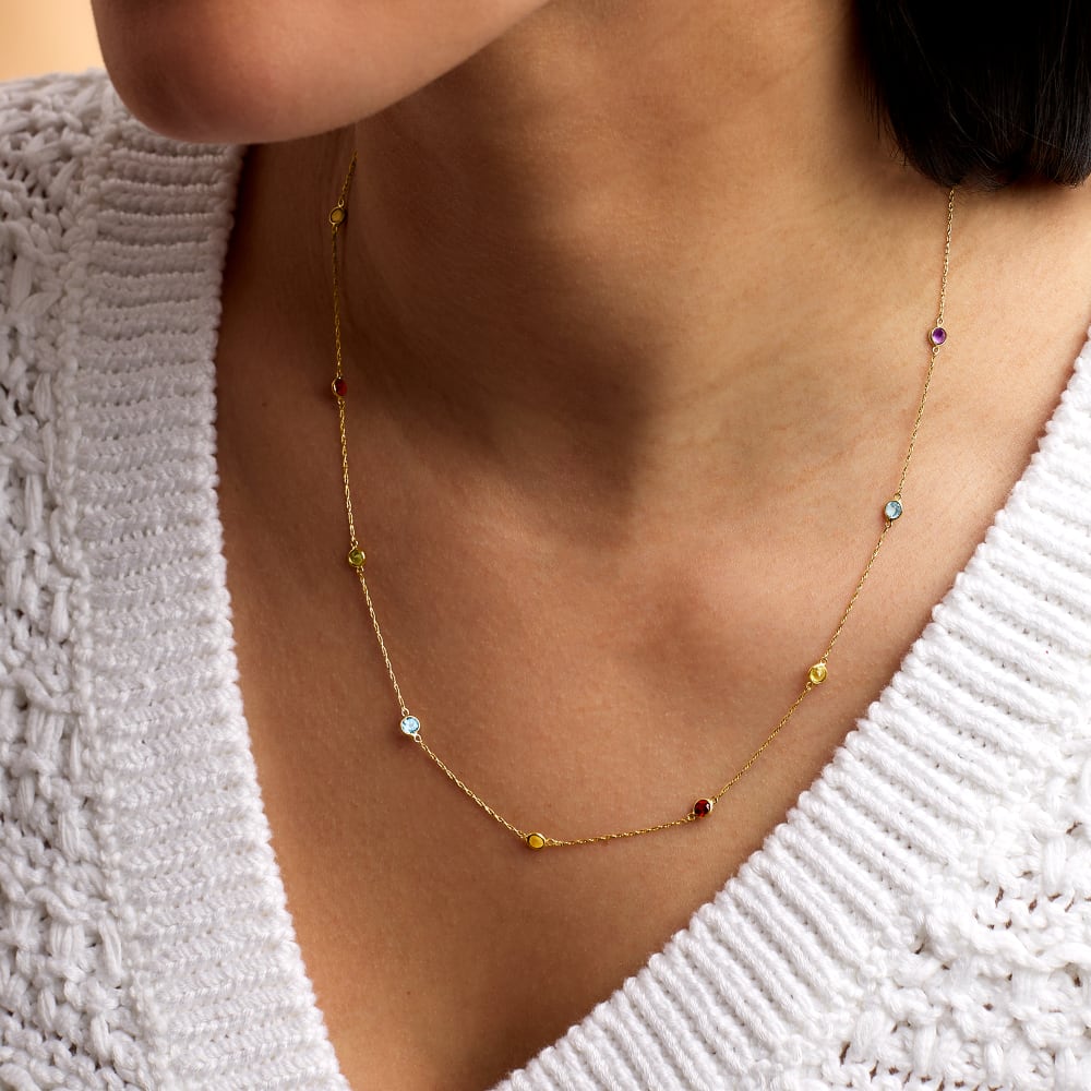80 ct. t.w. Multi Gemstone Station Necklace in 14kt Yellow Gold