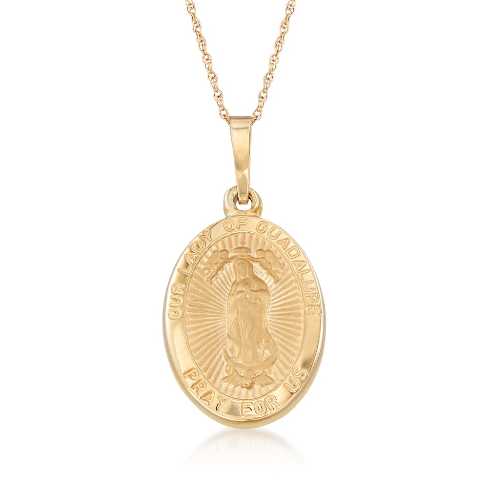 Gold Diamond Our Lady of Guadalupe Coin Medallion Pendant Necklace