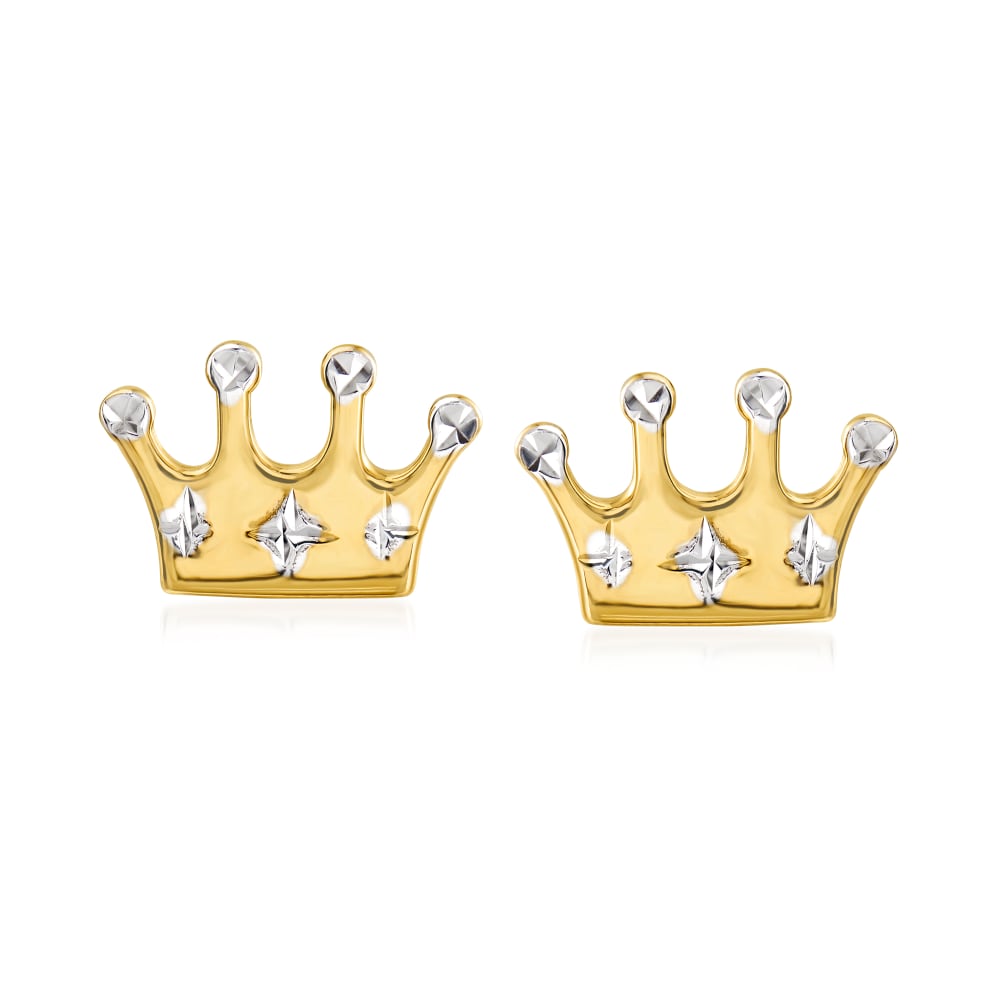 Cubic Zirconia Crown Shape Stud Earrings in 9ct Yellow Gold