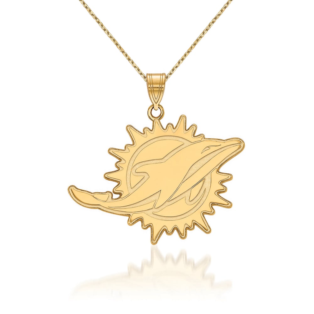 14kt Yellow Gold NFL Miami Dolphins Pendant Necklace. 18