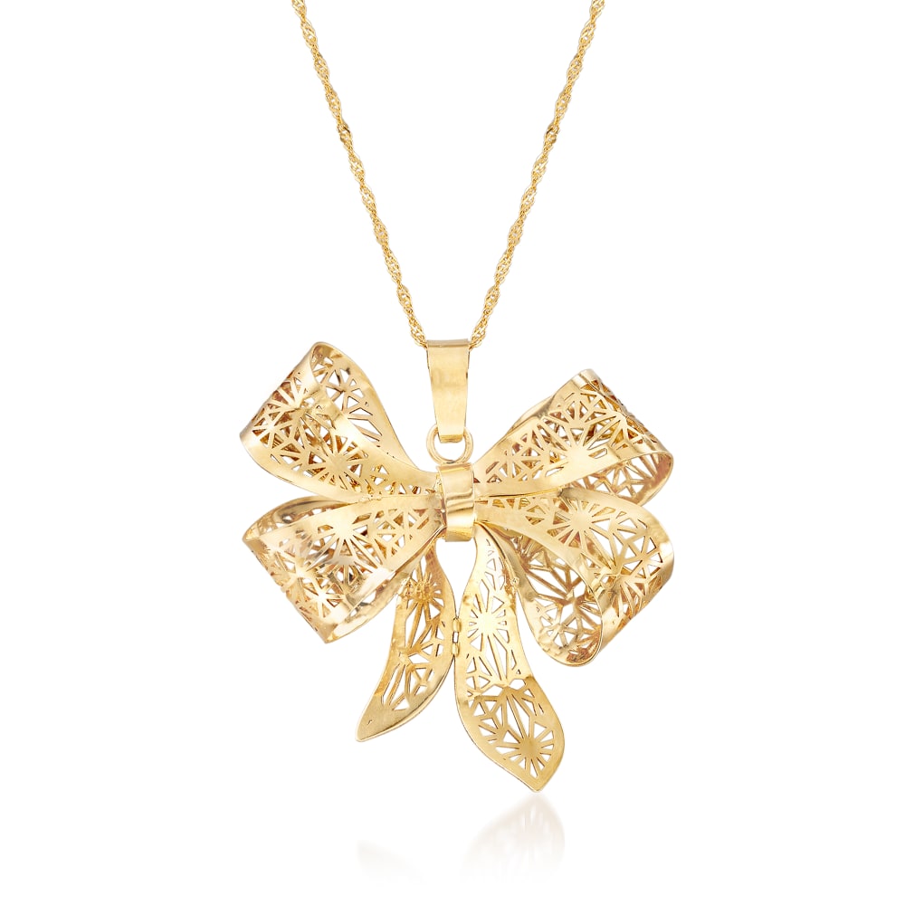 Italian 14kt Yellow Gold Filigree Bow Pendant Necklace | Ross-Simons