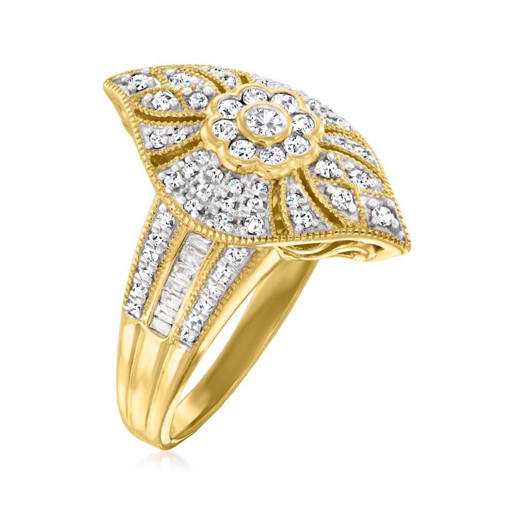.50 ct. t.w. Diamond Art Deco-Style Leaf Ring in 18kt Gold Over ...