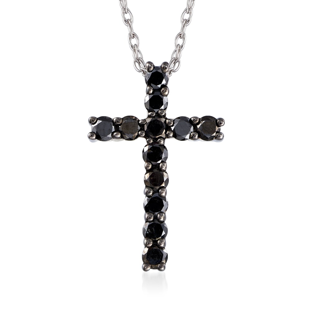 Mens 1/2 ctw Lab-Grown Diamond Black Stainless Steel Cross Pendant Necklace  - Walmart.com