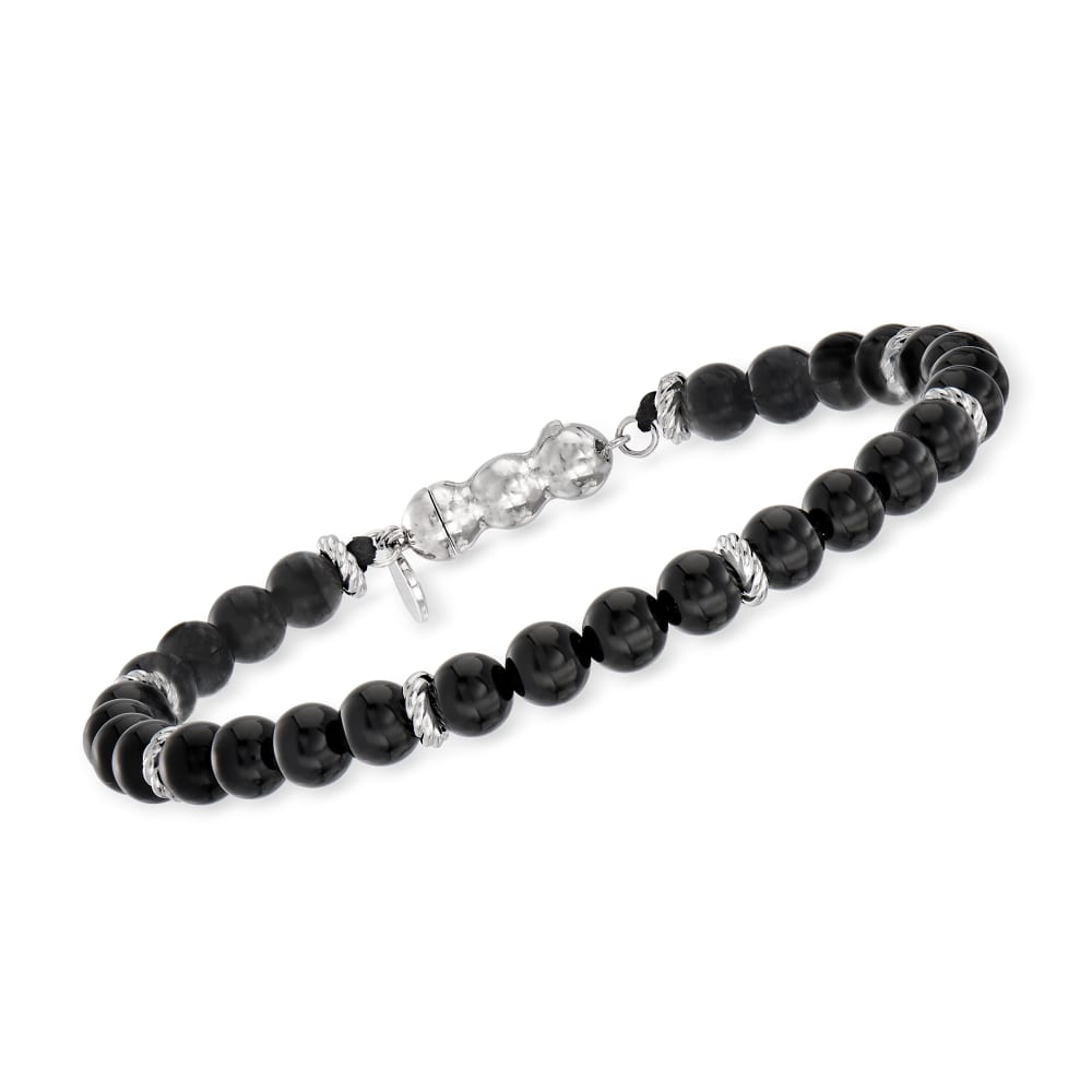 Onyx Beaded Bracelet, Men's Silver Designer Bead Jewelry