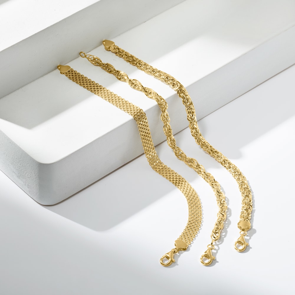 18kt Gold Over Sterling Jewelry Set: Three Link Bracelets | Ross