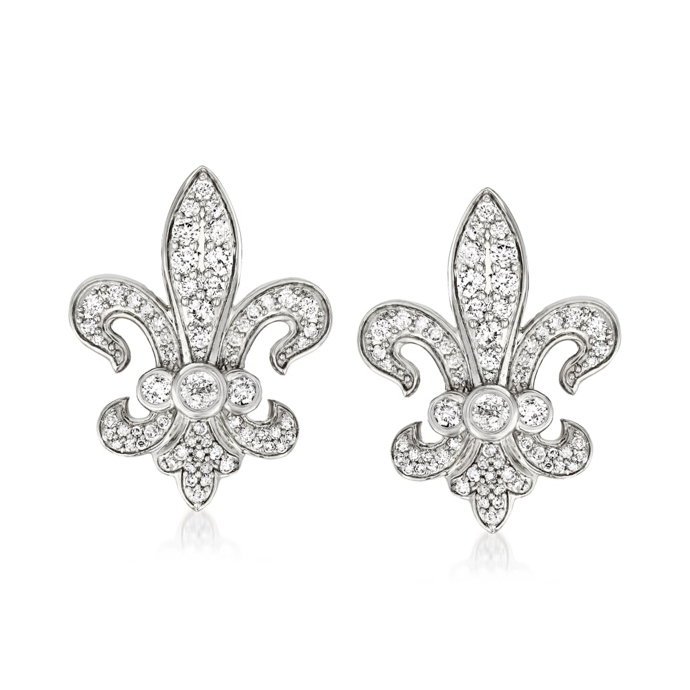 1.00 ct. t.w. Diamond Fleur De Lis Earrings in Sterling Silver Ross