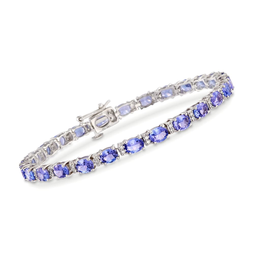 Oval Tanzanite and Diamond Accent Tennis Bracelet in Sterling Silver - 7.5