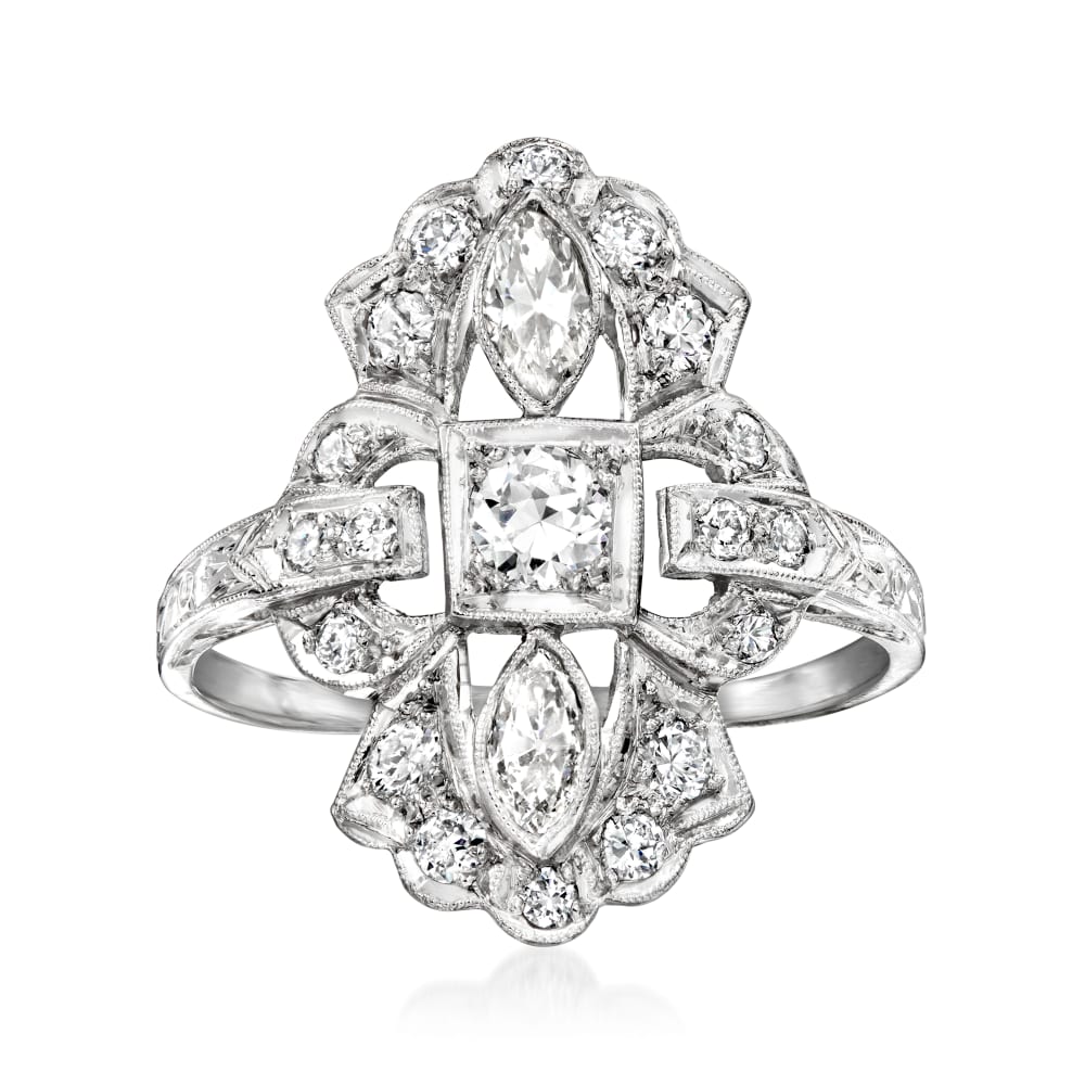 C. 1950 Vintage 1.00 ct. t.w. Diamond Filigree Ring in Platinum