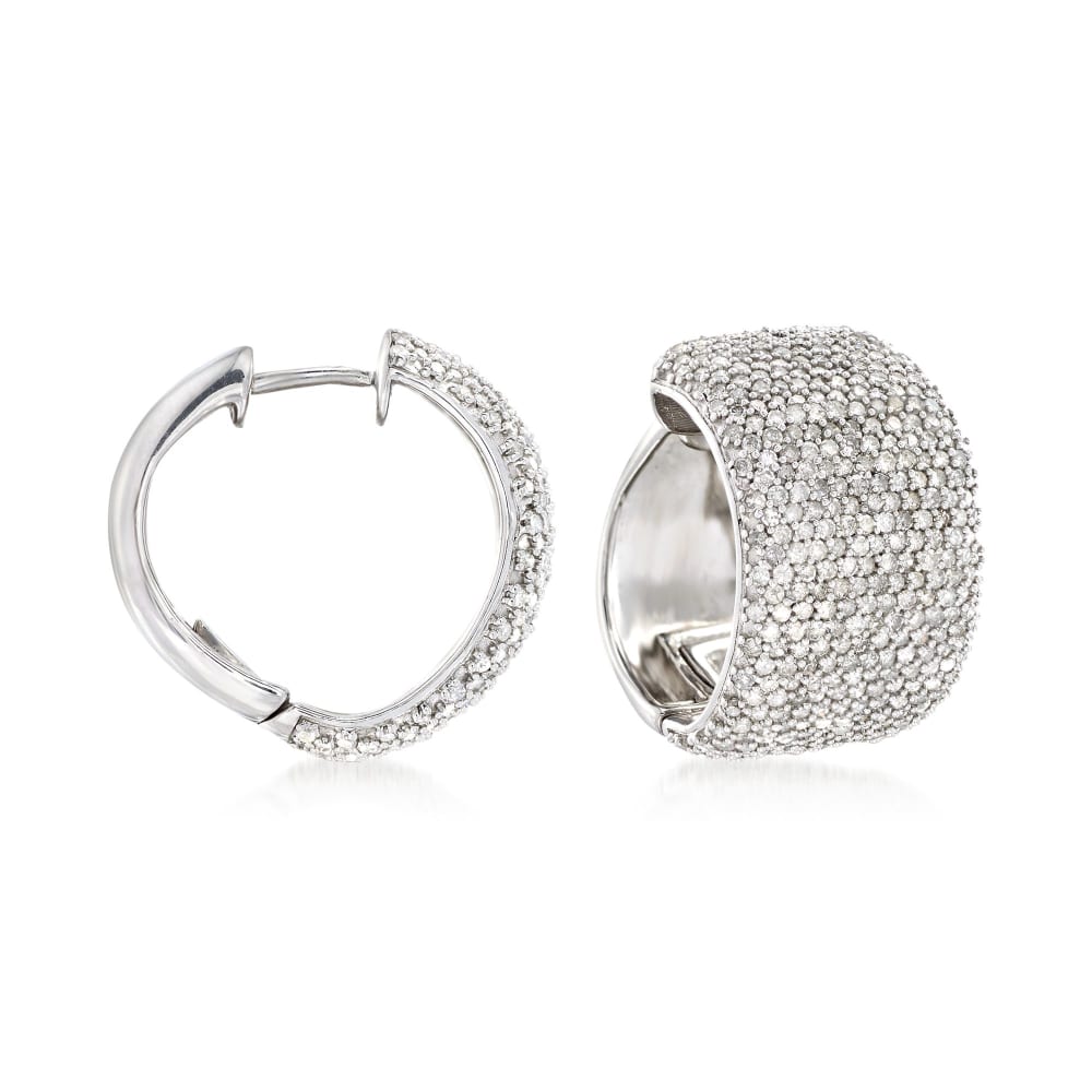 3.00 ct. t.w. Pave Diamond Hoop Earrings in Sterling Silver