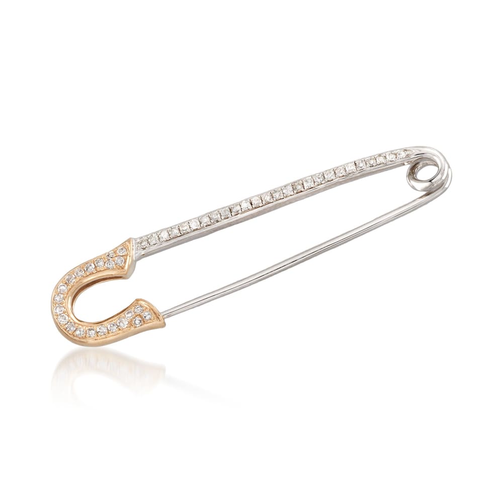 16 ct. t.w. Diamond Safety Pin in Sterling Silver and 14kt Yellow Gold