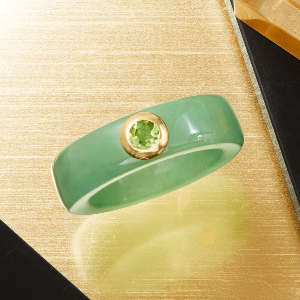 Jade and .30 Carat Peridot Ring with 14kt Yellow Gold | Ross-Simons