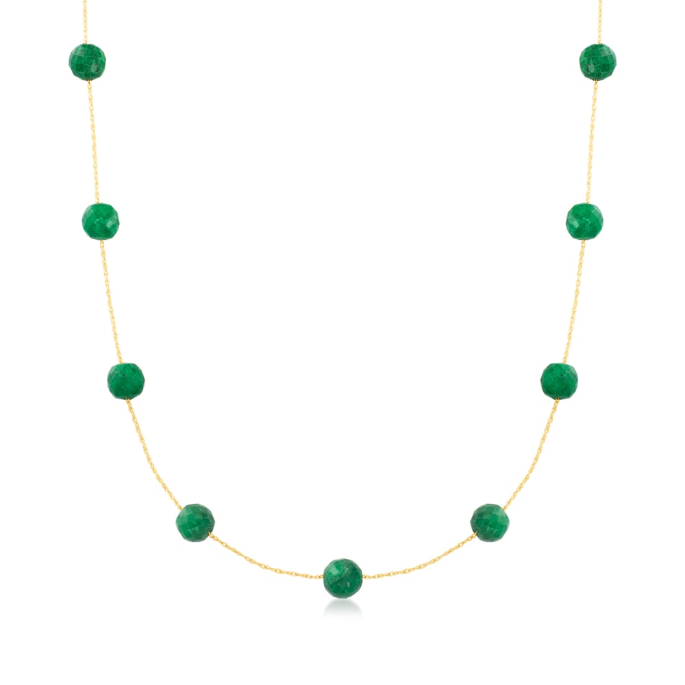 14K Yellow Gold Vintage Multi String Beads Emeralds & Pearls Necklace