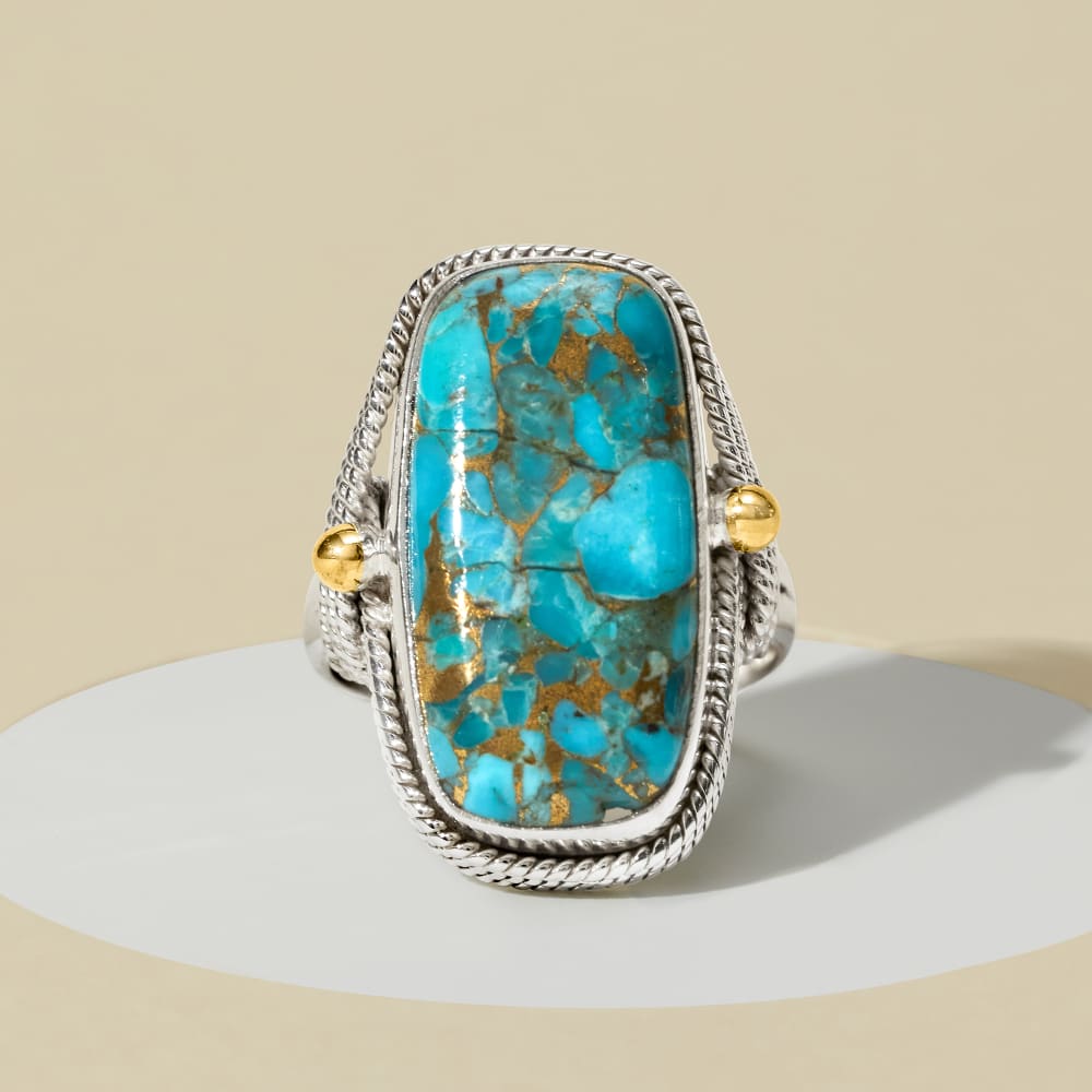 Turquoise Ring in Sterling Silver with 18kt Gold Over Sterling