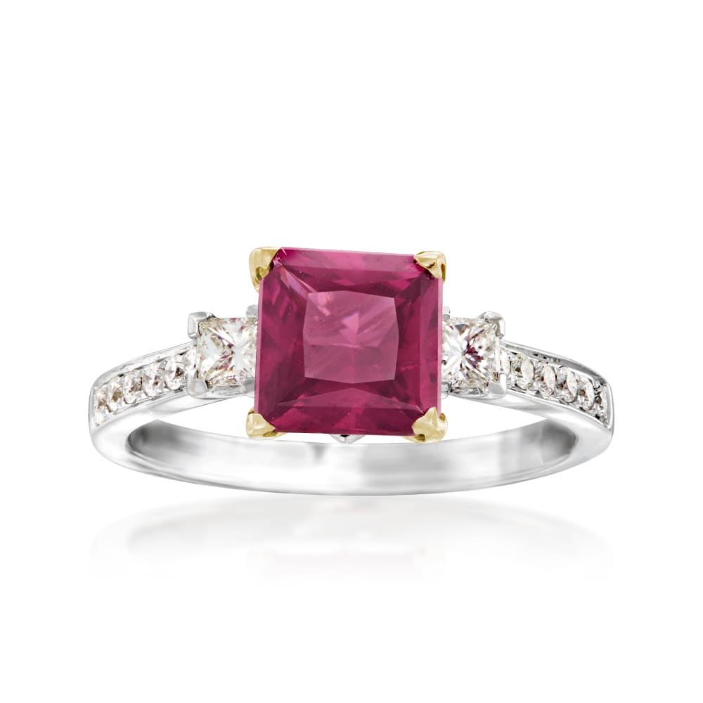 C. 1990 Vintage 1.85 Carat Rhodolite Garnet Ring with .45 ct. t.w