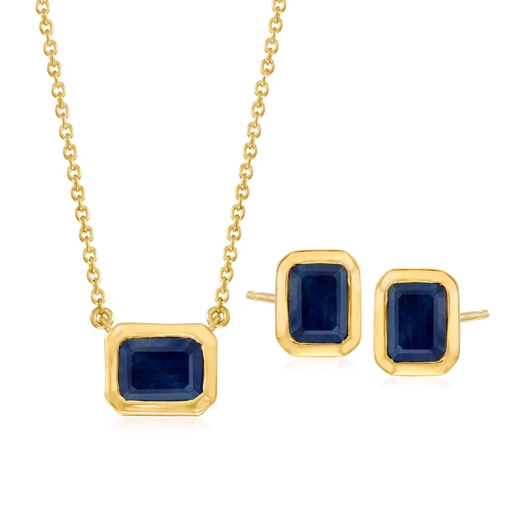 Gold Sapphire Blue Earring Necklace Set Navy Jewelry Set Sapphire Wedd –  Laalee Designs