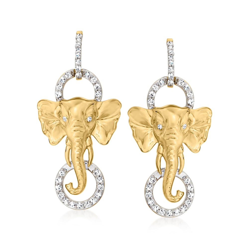 33 ct. t.w. Diamond Elephant Drop Earrings in 18kt Gold Over