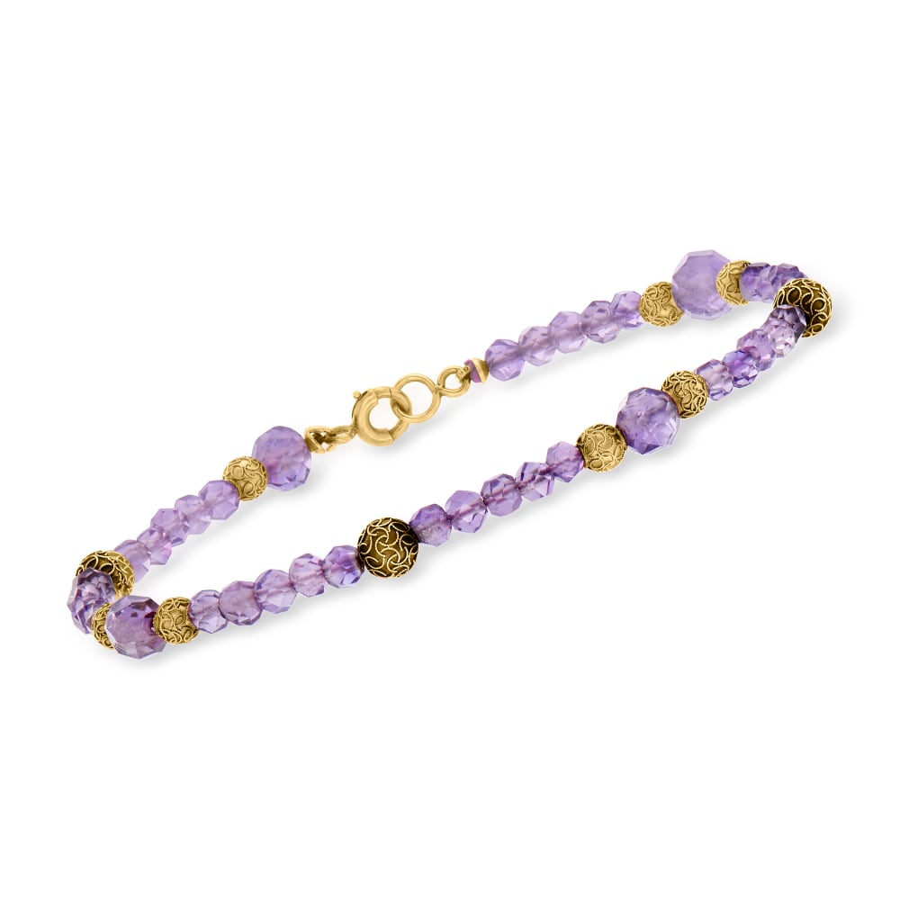 Amethyst Bead 14kt Yellow Gold Bracelet