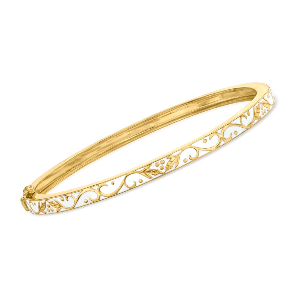White Enamel Bangle Bracelet in 18kt Gold Over Sterling Ross Simons