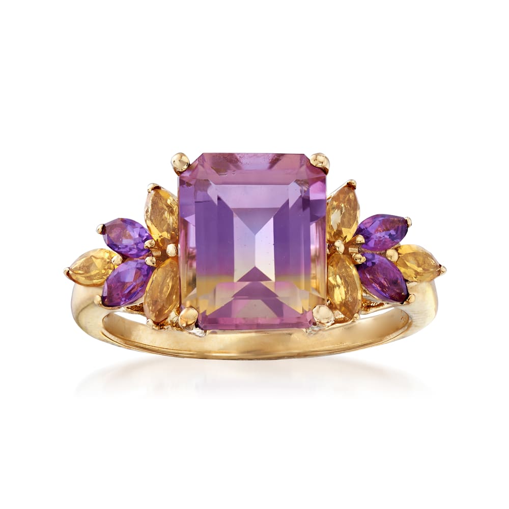 2.50 Carat Ametrine Floral Ring with Citrines and Amethysts in