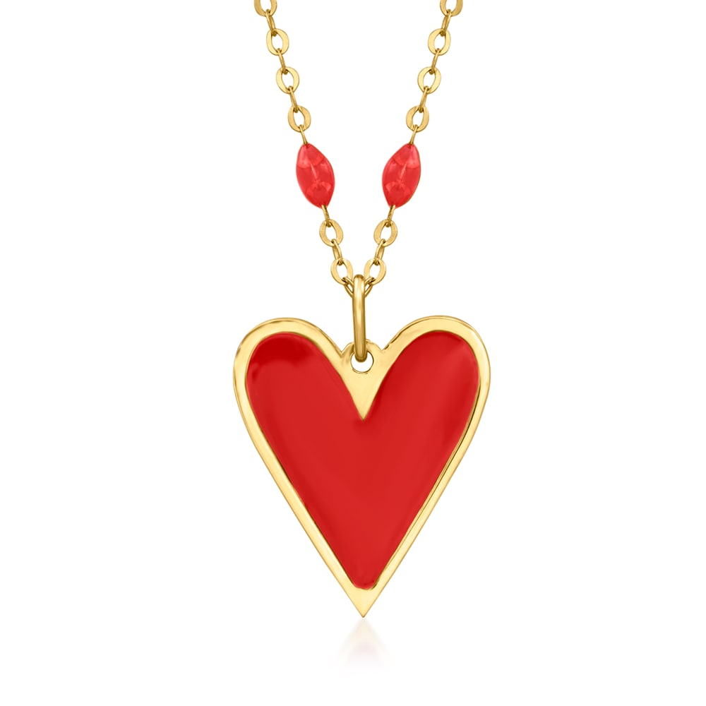 Amazon.com: Ross-Simons Single-Initial - Italian Red Enamel Heart Necklace  in 14kt Yellow Gold: Clothing, Shoes & Jewelry