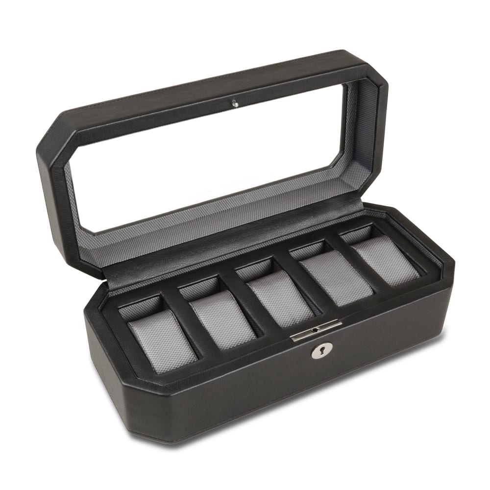 Wolf &amp;quot;Windsor&amp;quot; Black Faux Leather 5-Part Watch Box | Ross-Simons