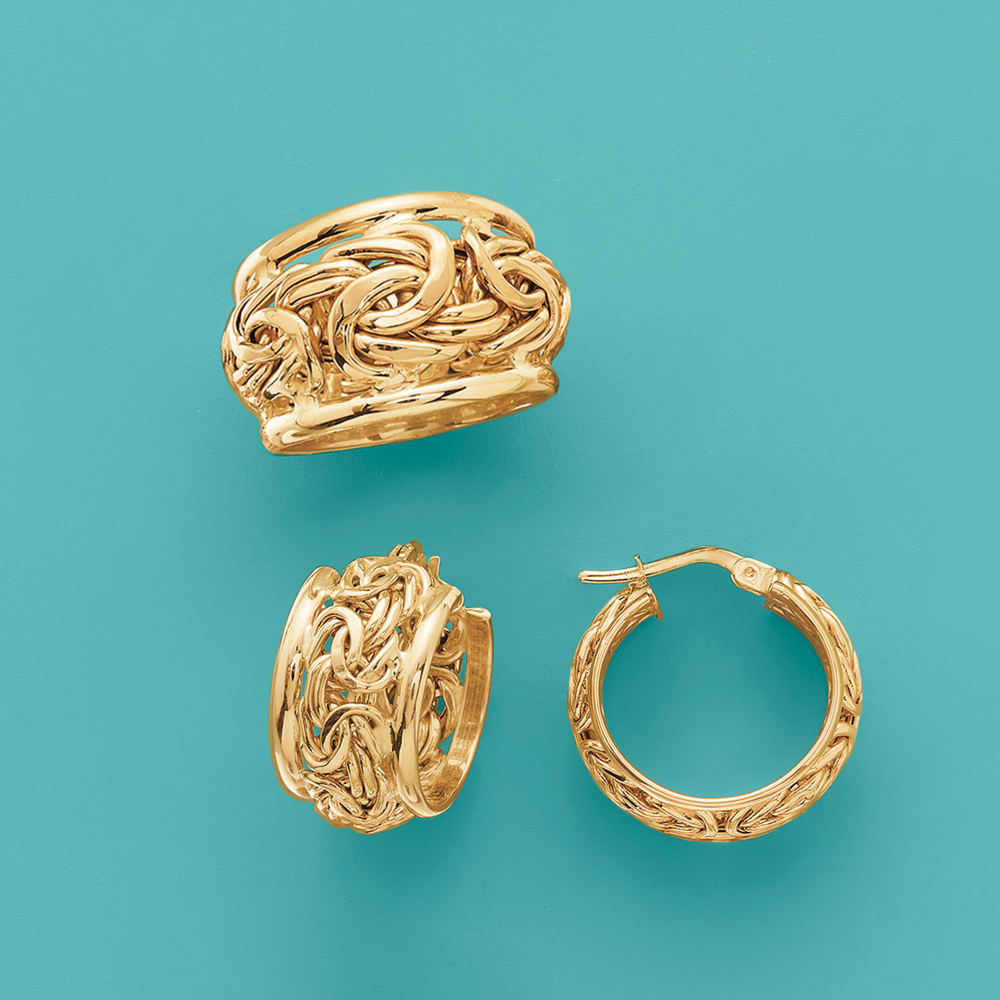 14kt Yellow Gold Byzantine Hoop Earrings | Ross-Simons