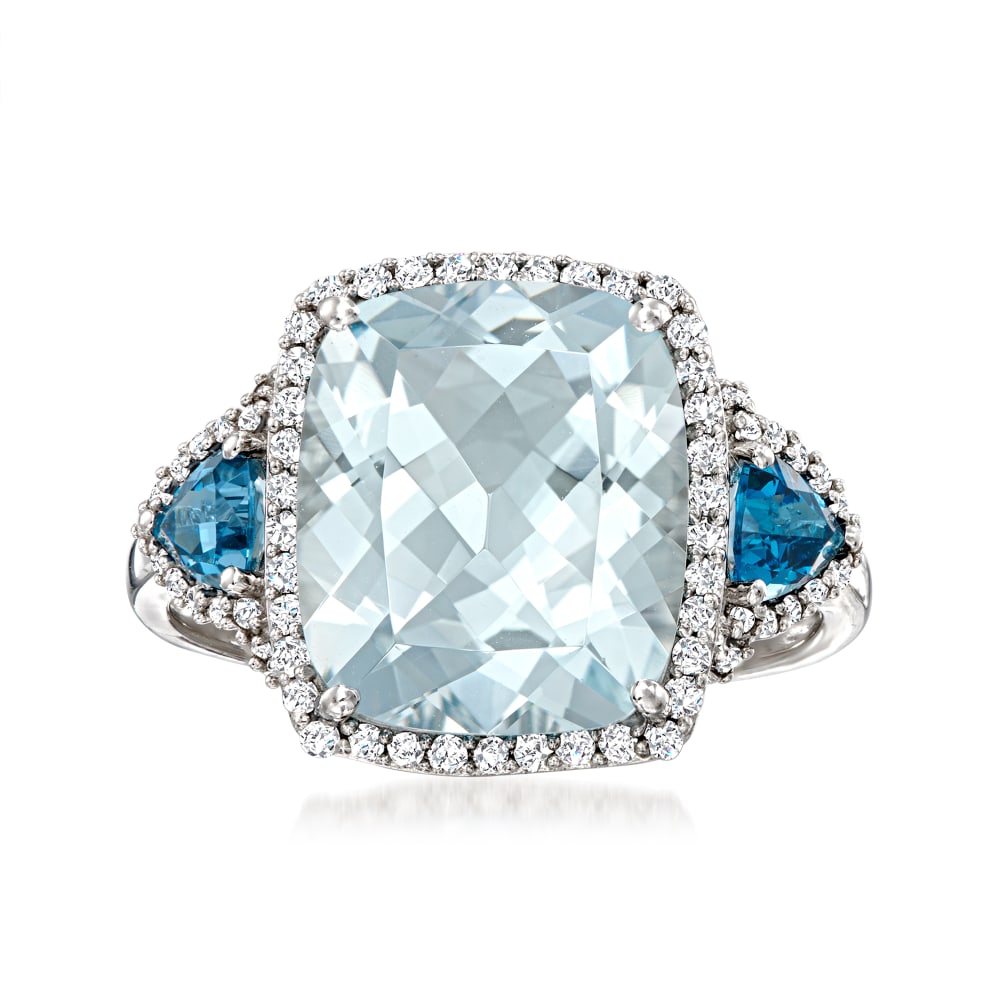 5.00 Carat Aquamarine Ring with .60 ct. t.w. London Blue Topaz and .32 ...