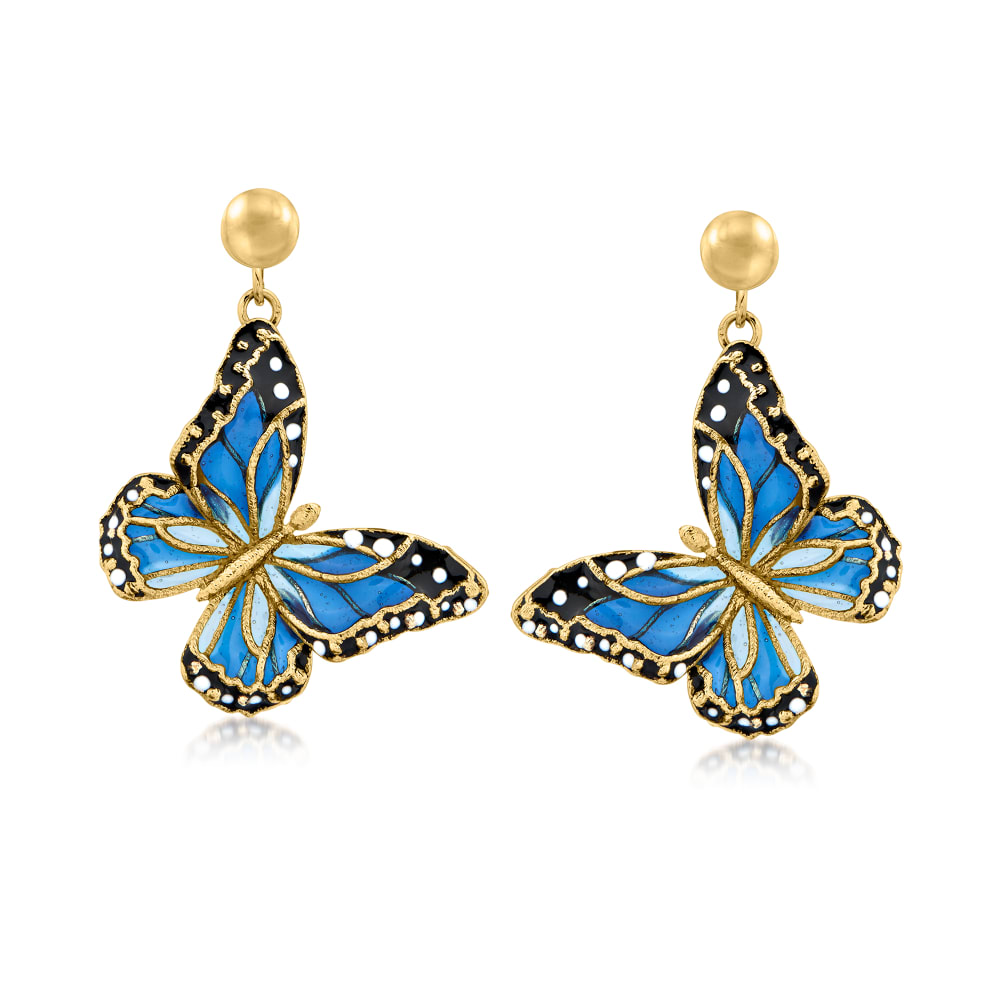 Enamel butterfly top earrings