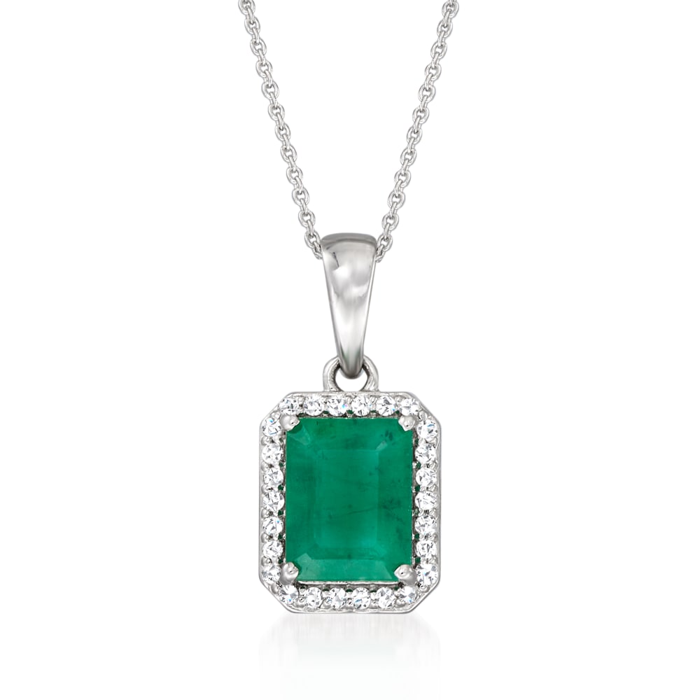Silver Green Emerald Necklaces Emerald Cut Pendant Necklace For Women Base  Metal : Brass Plating : Silver Plated