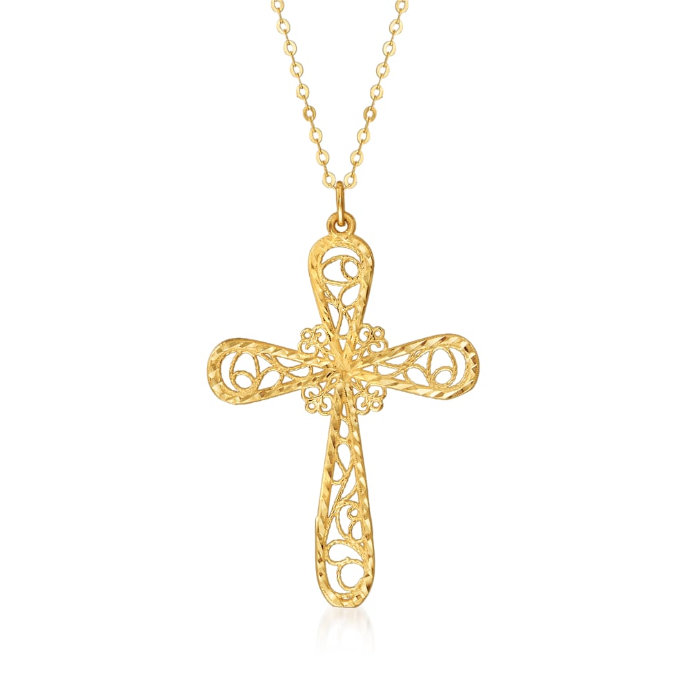 Italian 14kt Yellow Gold Filigree Cross Pendant Necklace Ross Simons