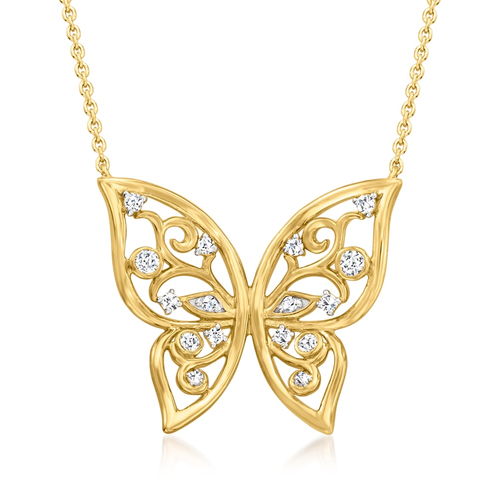 Scrollwork Butterfly Necklace in 14K Tri-Tone Gold | Zales