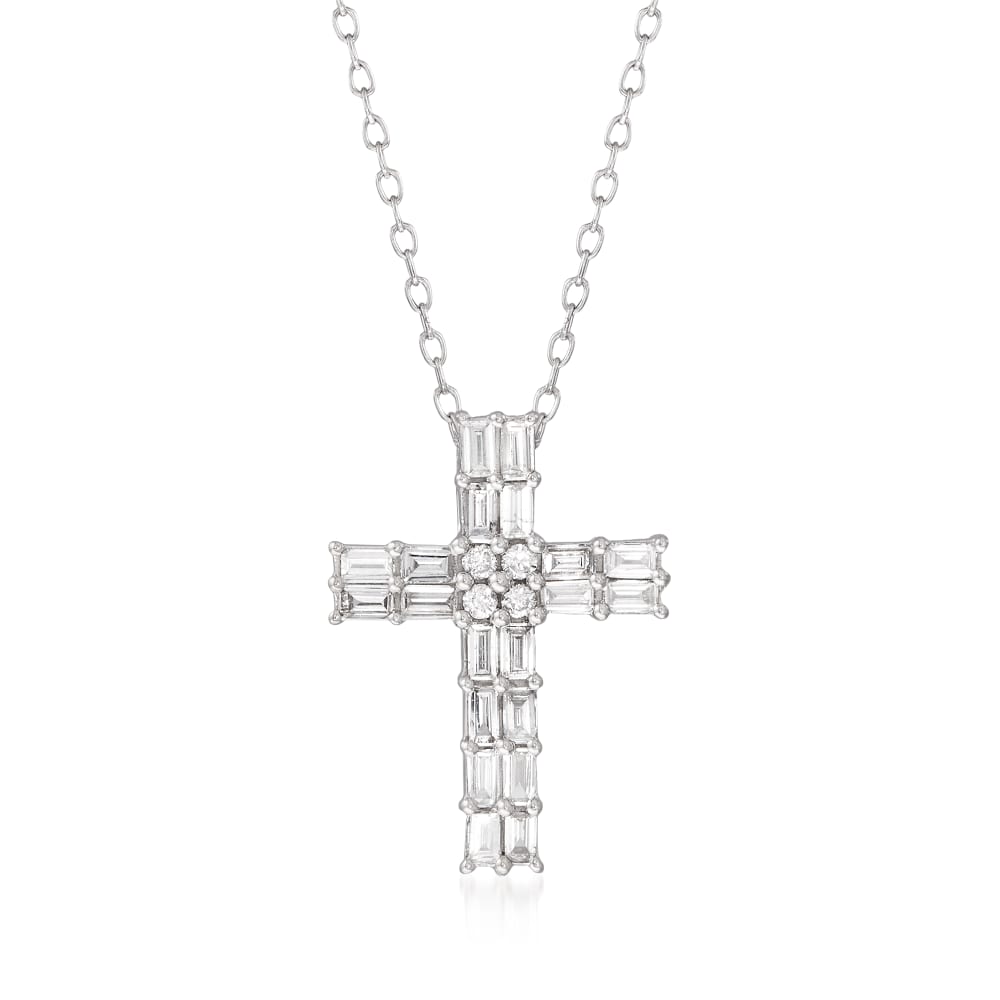 Ross-Simons Diamond Cross Pendant Necklace In Sterling Silver in Metallic |  Lyst