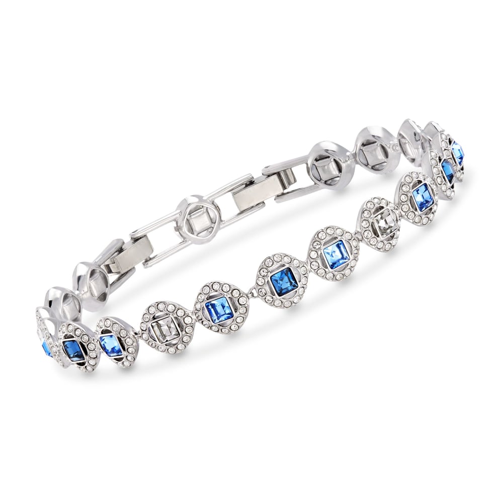 Swarovski Crystal Angelic Blue and Clear Square Crystal Bracelet in  Silvertone