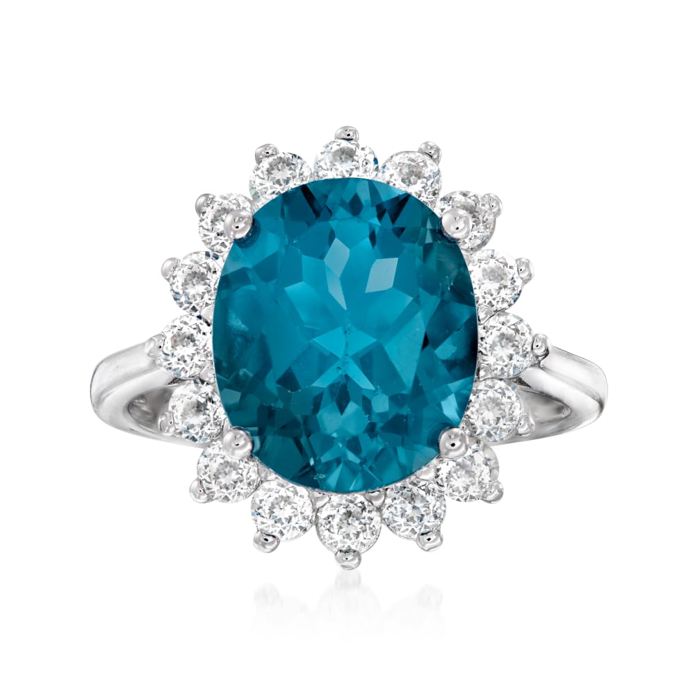 5.40 Carat London Blue Topaz and 1.10 ct. t.w. White Topaz Ring in Sterling  Silver | Ross-Simons