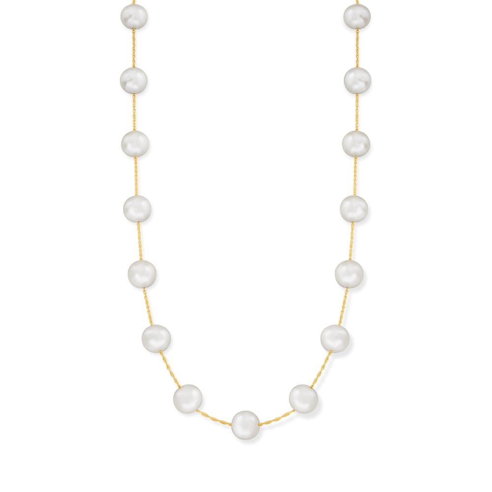 7-7.5mm Cultured Pearl Station Necklace in 14kt Yellow Gold | Ross-Simons