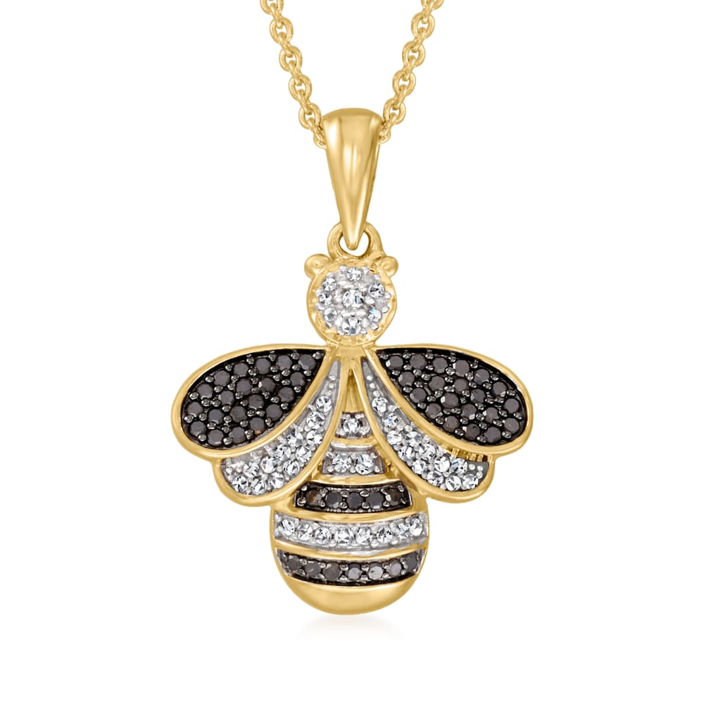 33 ct. t.w. Black and White Diamond Bumblebee Pendant Necklace
