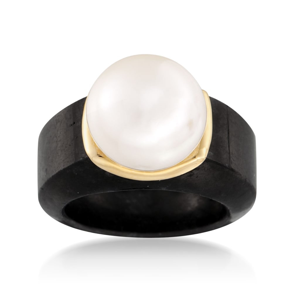 PEARL18K YELLOW GOLD AND BLACK ENAMEL RING