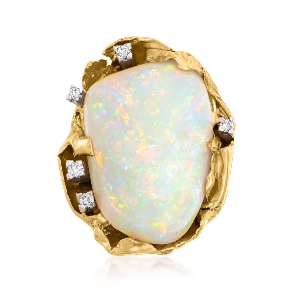 C. 1970 Vintage Opal and .15 ct. t.w. Diamond Cocktail Ring in 18kt ...